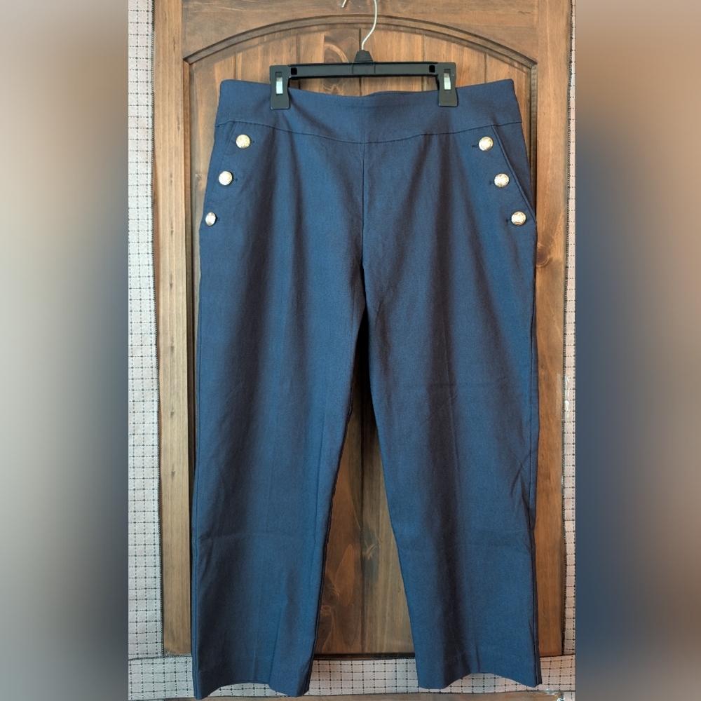 Women's (L) Pull-On Navy Blue Pants by Counterparts- Gold Accents